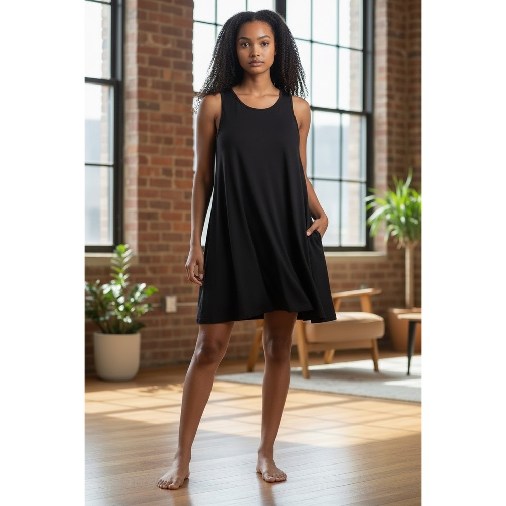 Abound Womens Sleeveless Swing Dress Black Mini Pockets XXS